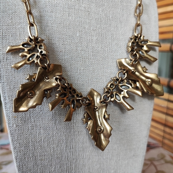 Art Deco Roaring 20s Great Gatsby J Crew Brass Tone Fabulous Statement Necklace - Picture 11 of 14